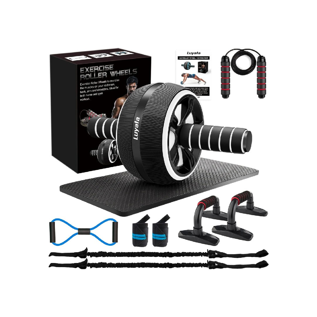 Ab Roller, 10-in-1 Ab Workout Wheel Set with Resistance Bands, Knee Pads, Jump Rope, and Push-up Bar