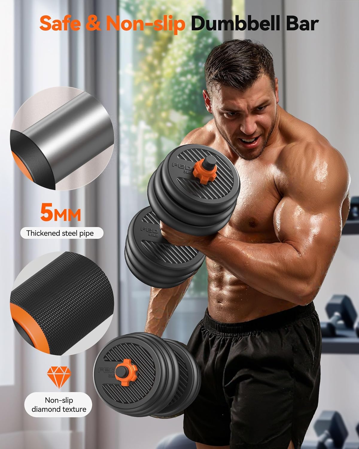 FEIERDUN Adjustable Dumbbells, 20/30/40/45/70/90 lb Free Weight Set with Connector