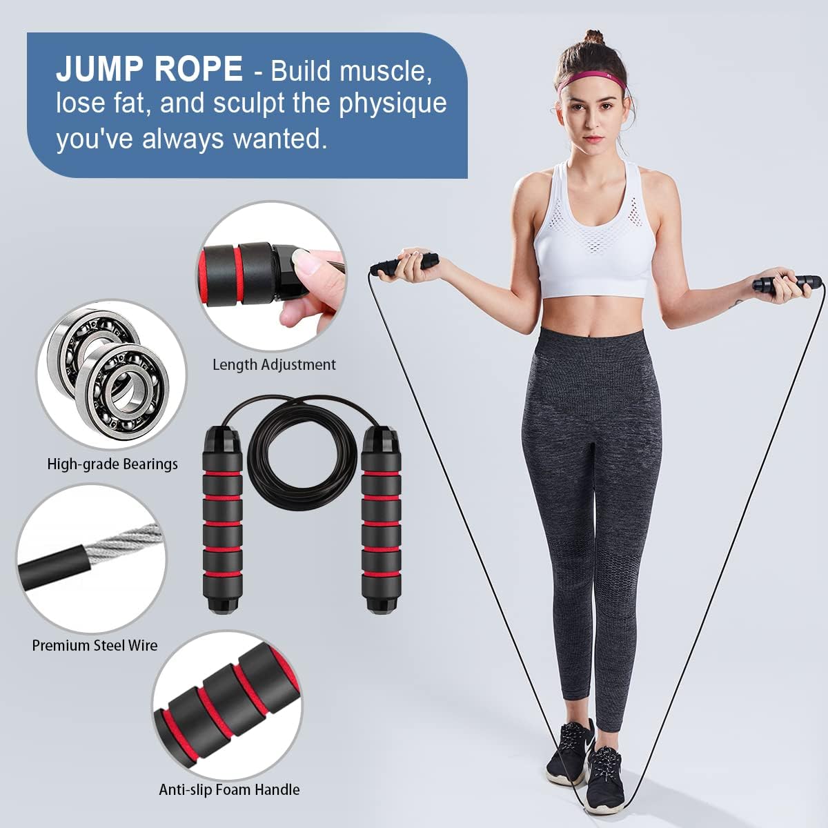 Ab Roller, 10-in-1 Ab Workout Wheel Set with Resistance Bands, Knee Pads, Jump Rope, and Push-up Bar