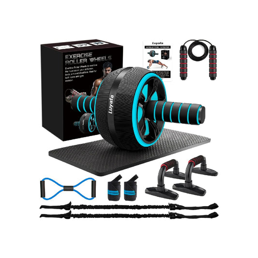 Ab Roller, 10-in-1 Ab Workout Wheel Set with Resistance Bands, Knee Pads, Jump Rope, and Push-up Bar