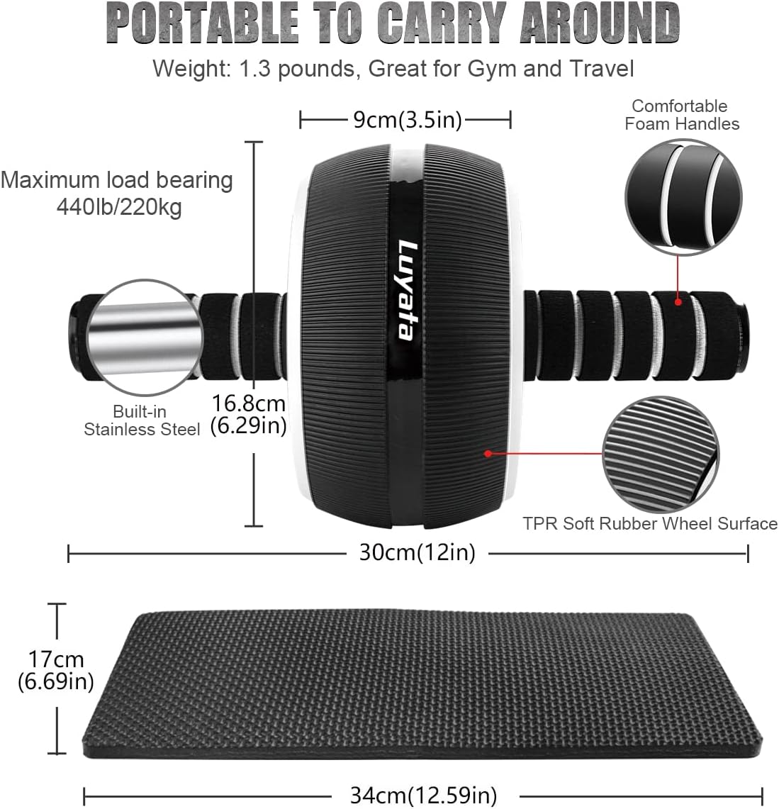 Ab Roller, 10-in-1 Ab Workout Wheel Set with Resistance Bands, Knee Pads, Jump Rope, and Push-up Bar