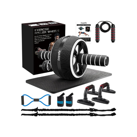 Ab Roller, 10-in-1 Ab Workout Wheel Set with Resistance Bands, Knee Pads, Jump Rope, and Push-up Bar